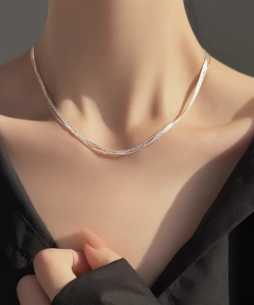 Simple Silk Sterling Silver Layered Necklace PO026 JEW-NLC240729