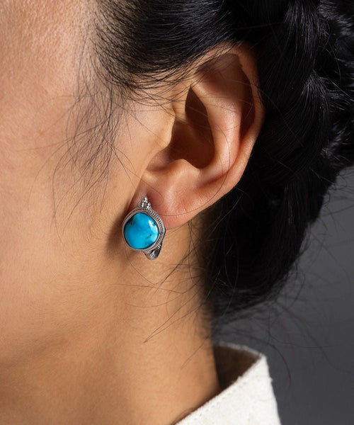 Stud Earrings Silk Turquoise Silver Simple Sterling FashionChic