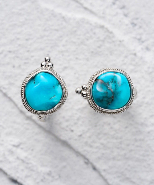 Stud Earrings Silk Turquoise Silver Simple Sterling FashionChic