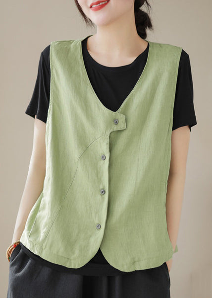 Neck Sleeveless Cotton Blue Sky Simple V Waistcoat Button FashionChic