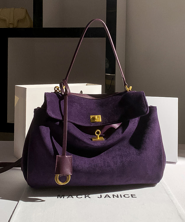 Faux Versatile Bag Capacity Simple Suede Shoulder Large Purple FashionChic