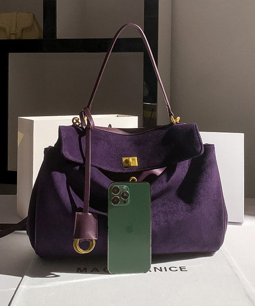 Faux Versatile Bag Capacity Simple Suede Shoulder Large Purple FashionChic