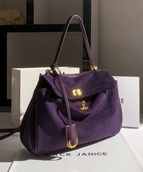 Faux Versatile Bag Capacity Simple Suede Shoulder Large Purple FashionChic