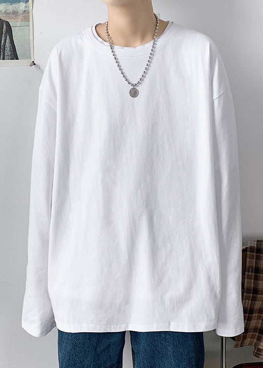 Simple Versatile White O Neck Cotton Mens T Shirts Fall EQ019 ABC