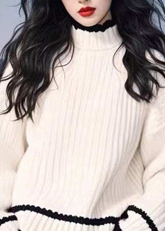 Simple Versatile White O Neck Thick Knit Sweaters Spring YY029 ABC