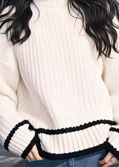 Simple Versatile White O Neck Thick Knit Sweaters Spring YY029 ABC