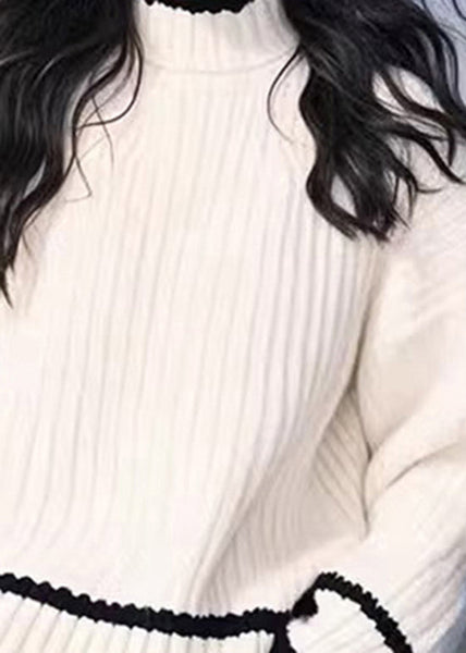 Simple Versatile White O Neck Thick Knit Sweaters Spring YY029 ABC