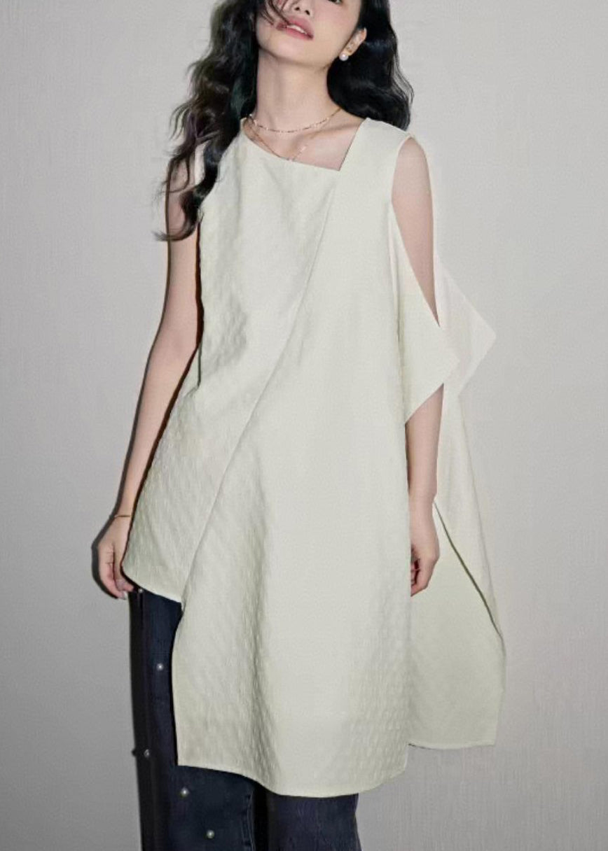 Shirts Patchwork White Simple Asymmetrical Summer FashionChic