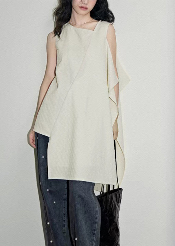 Shirts Patchwork White Simple Asymmetrical Summer FashionChic