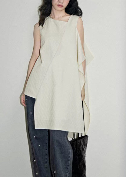 Shirts Patchwork White Simple Asymmetrical Summer FashionChic