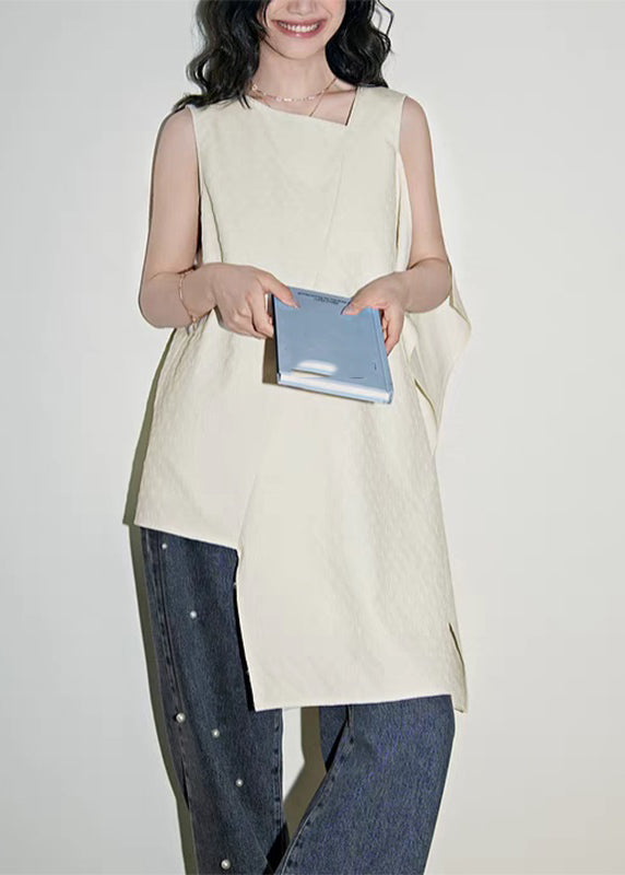 Shirts Patchwork White Simple Asymmetrical Summer FashionChic