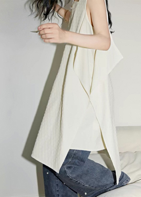 Shirts Patchwork White Simple Asymmetrical Summer FashionChic