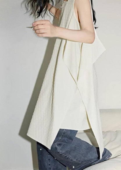 Shirts Patchwork White Simple Asymmetrical Summer FashionChic