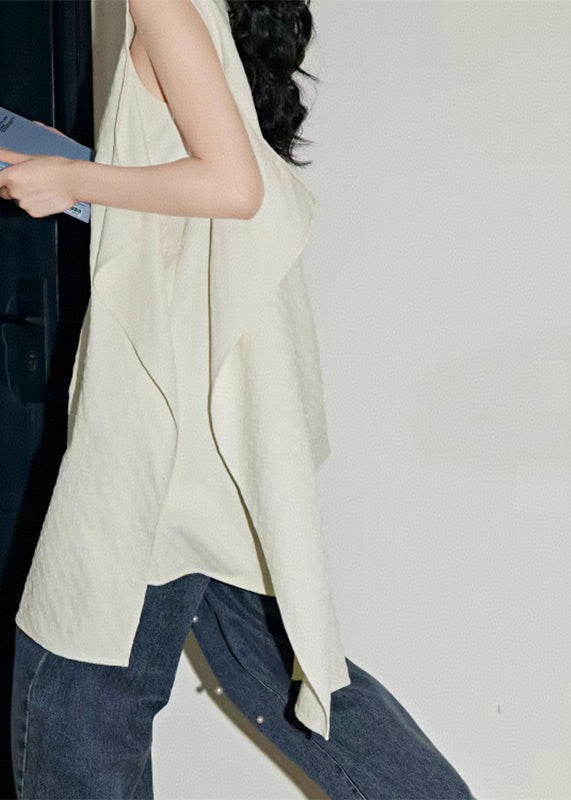 Shirts Patchwork White Simple Asymmetrical Summer FashionChic