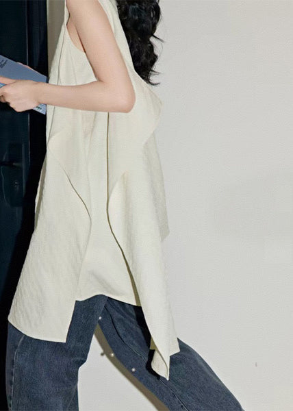 Shirts Patchwork White Simple Asymmetrical Summer FashionChic