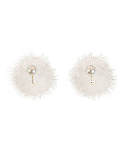 Simple White Copper Alloy Mink Hair Pearl Stud Earrings TS012