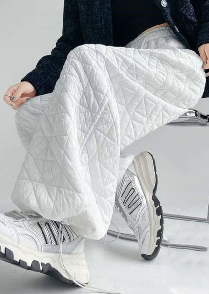 Simple White Drawstring Solid Elastic Waist Mens Pants Winter RM028 ABC