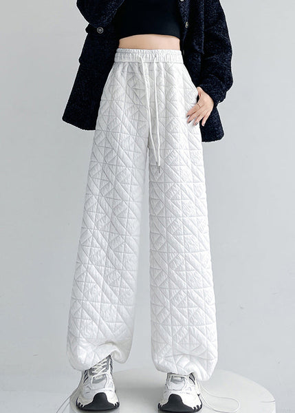 Simple White Drawstring Solid Elastic Waist Mens Pants Winter RM028 ABC