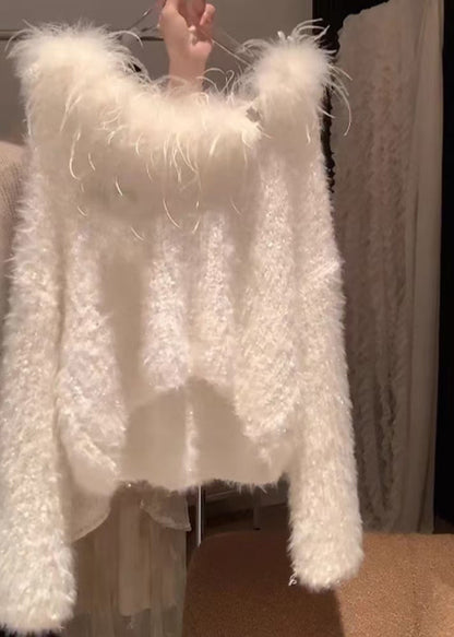 Simple White Fur Collar Cozy Solid Knit Sweater Spring YZ070 ABC