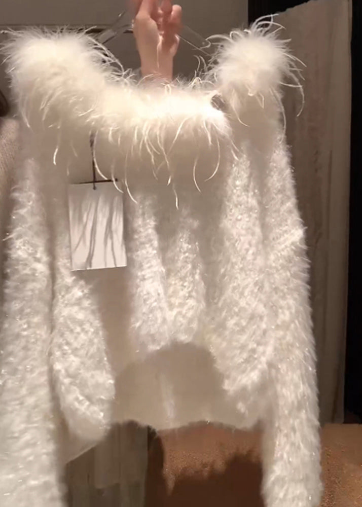 Simple White Fur Collar Cozy Solid Knit Sweater Spring YZ070 ABC