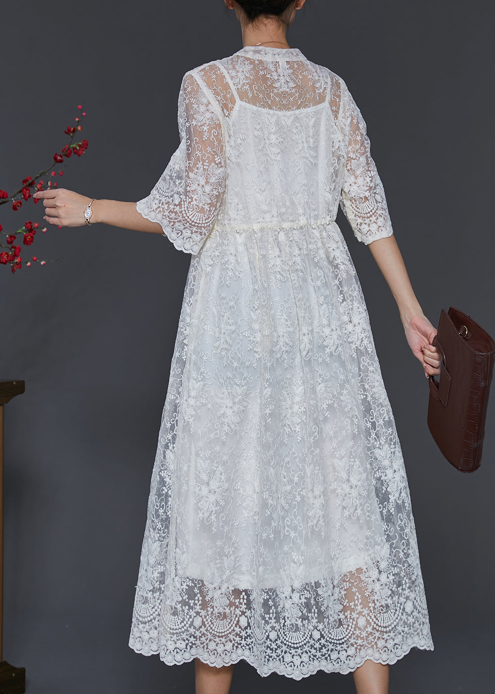 Simple White Hollow Out Lace Two Pieces Set Summer SD1015 Ada Fashion