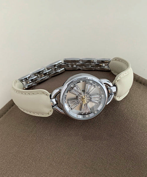 Simple Crystal Hardlex Zircon Leather White Watches FashionChic