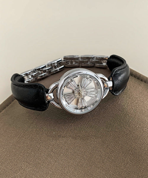 Simple Crystal Hardlex Zircon Leather White Watches FashionChic