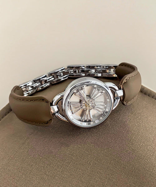 Simple Crystal Hardlex Zircon Leather White Watches FashionChic