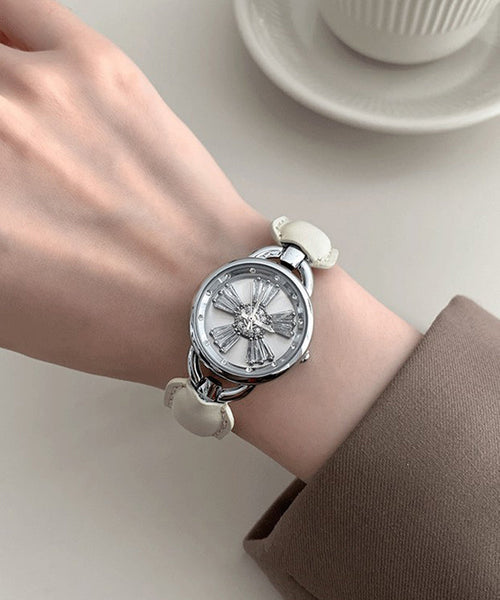 Simple Crystal Hardlex Zircon Leather White Watches FashionChic