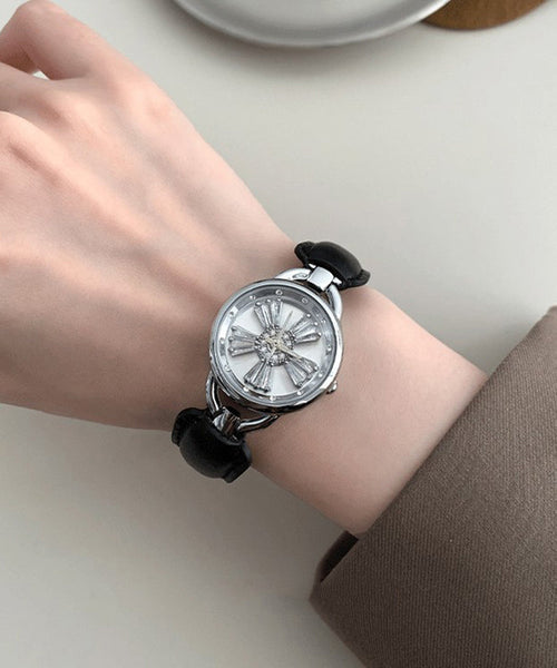 Simple Crystal Hardlex Zircon Leather White Watches FashionChic