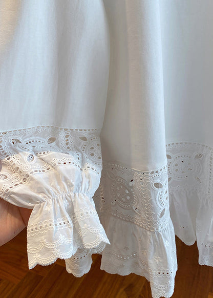 Simple White O Neck Hollow Out Lace Patchwork Cotton Top Spring YF003 ABC