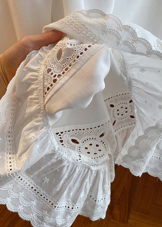 Simple White O Neck Hollow Out Lace Patchwork Cotton Top Spring YF003 ABC