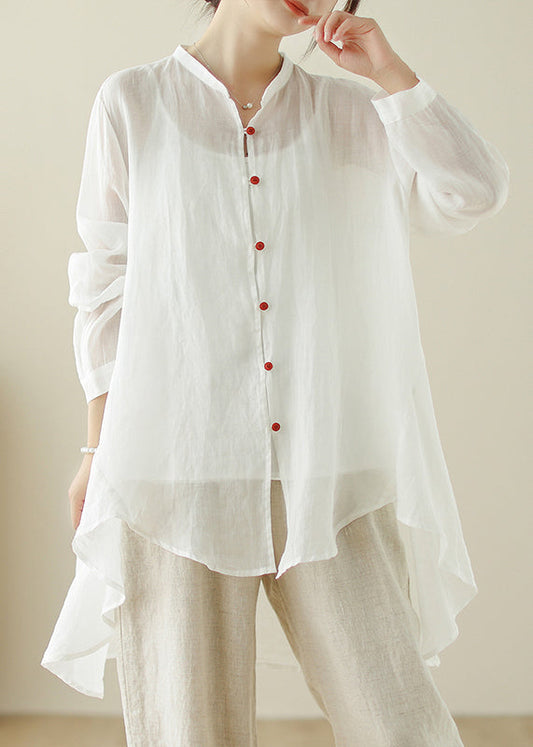 Simple White O Neck Low High Design Cotton Shirt Top Spring TI023