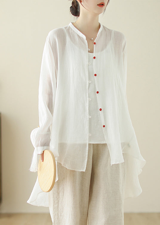 Simple White O Neck Low High Design Cotton Shirt Top Spring TI023