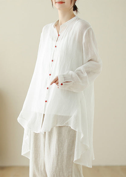 Simple White O Neck Low High Design Cotton Shirt Top Spring TI023