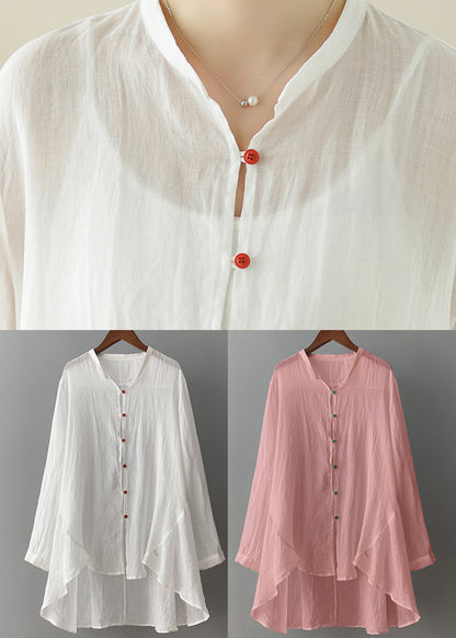 Simple White O Neck Low High Design Cotton Shirt Top Spring TI023