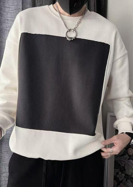 Simple White O Neck Patchwork Cotton T Shirts Fall WJ014 MENT241119