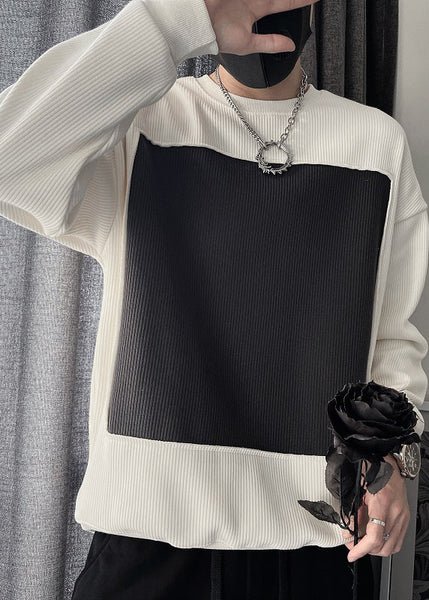 Simple White O Neck Patchwork Cotton T Shirts Fall WJ014 MENT241119