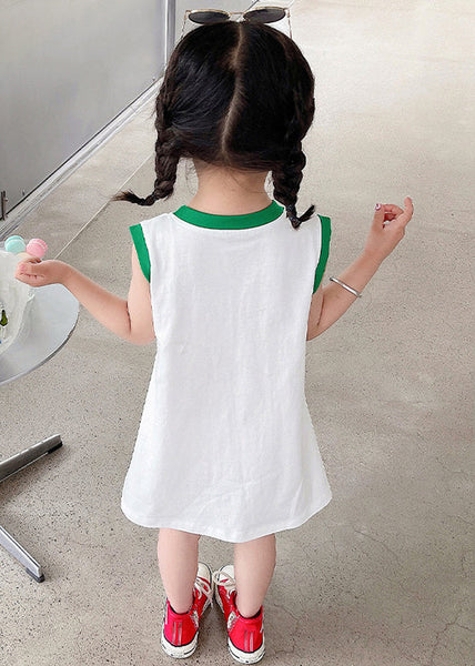 Simple White O Neck Print Cotton Girls T Shirt Dress Sleeveless TT017 MM-RCTZSDGM240816