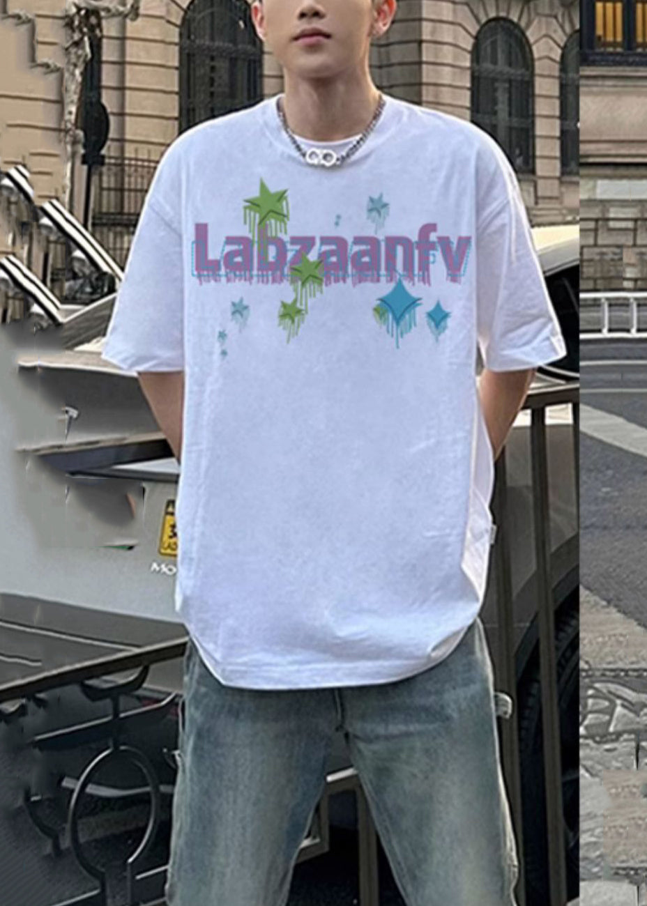 Simple White O-Neck Print Cotton Mens T Shirts Short Sleeve LK067 Men-Silk-MENT240630