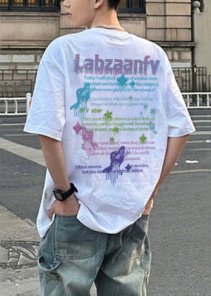 Simple White O-Neck Print Cotton Mens T Shirts Short Sleeve LK067 Men-Silk-MENT240630