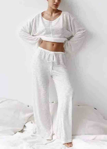 White Pajamas Cotton Set Two Summer Simple Oversized Pieces FashionChic