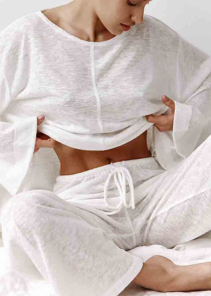 White Pajamas Cotton Set Two Summer Simple Oversized Pieces FashionChic