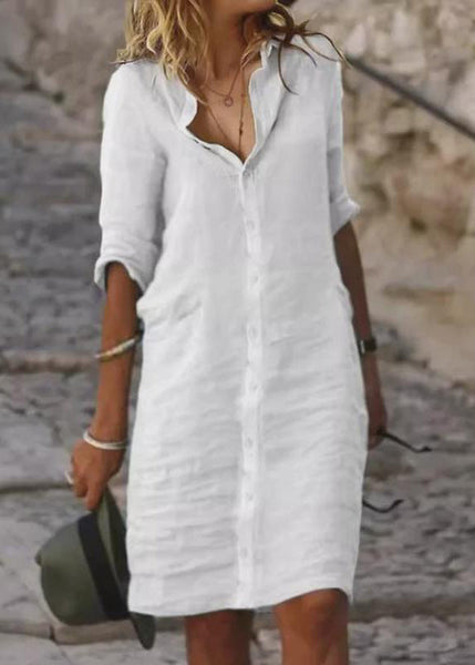 Oversized Shirt Summer Linen Dress White Simple Day FashionChic