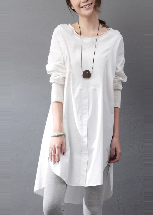 White Dress Day Open Oversized Fall Side Simple Cotton FashionChic