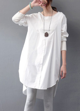 White Dress Day Open Oversized Fall Side Simple Cotton FashionChic