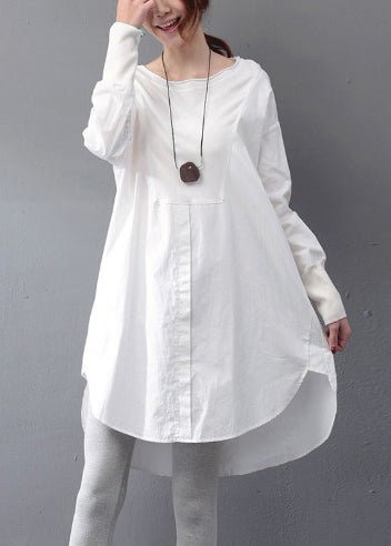 White Dress Day Open Oversized Fall Side Simple Cotton FashionChic