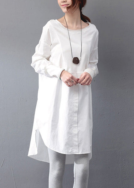 White Dress Day Open Oversized Fall Side Simple Cotton FashionChic