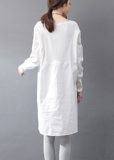 White Dress Day Open Oversized Fall Side Simple Cotton FashionChic