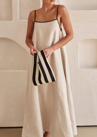 Sleeveless Simple Strap Spaghetti Long Dress White Patchwork FashionChic